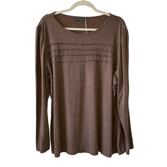 NWT OFEEFAN Long Sleeve Pleated Front Top – 3XL 3X Brown - Picture 1 of 4